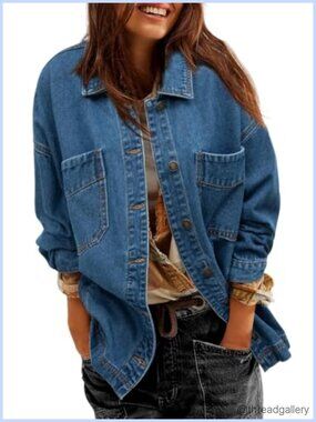 Oversized Boyfriend Denim Jacket Split Tunic Button Down